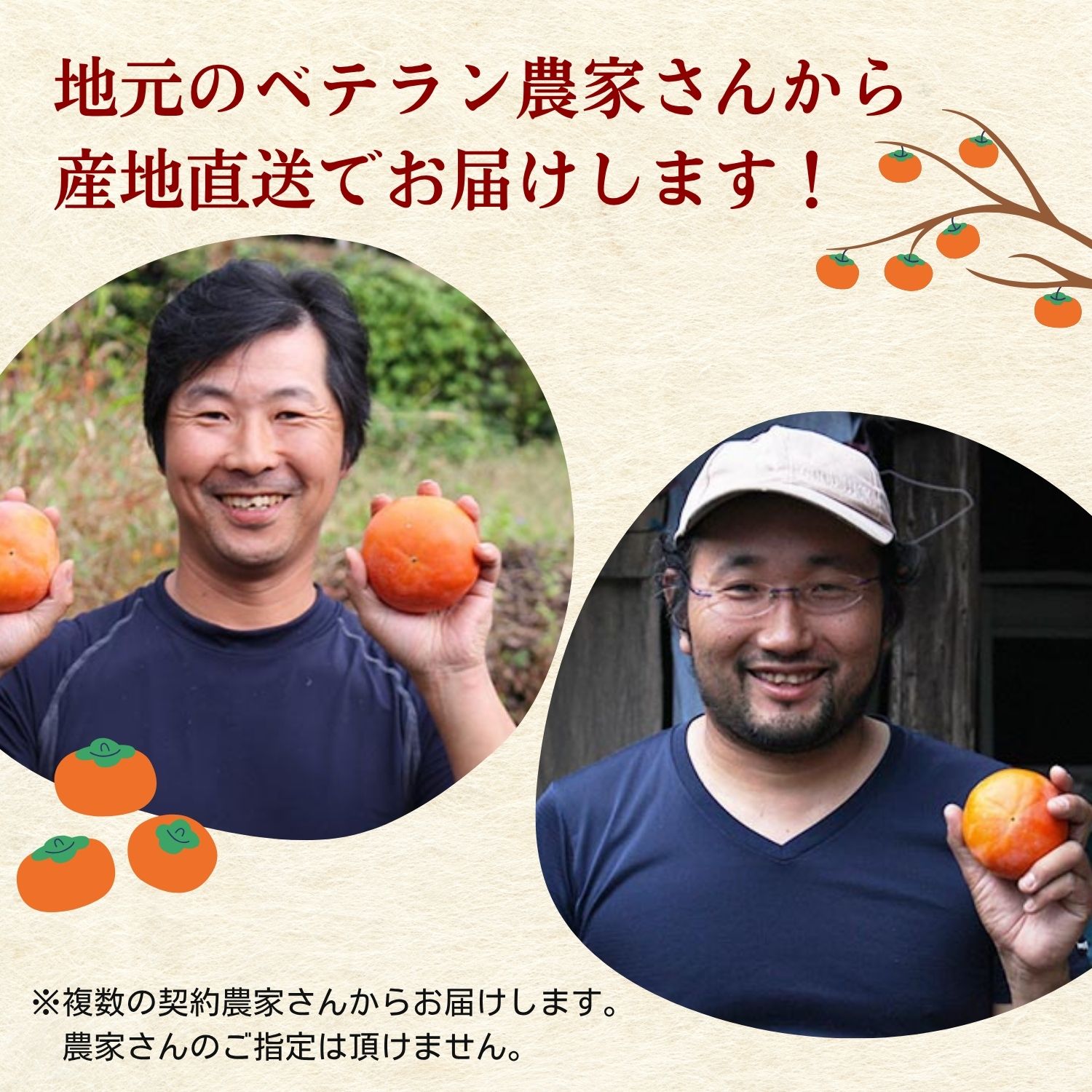 お客様からの評価が高い農家さんの柿だけを厳選して産地直送でお届けします