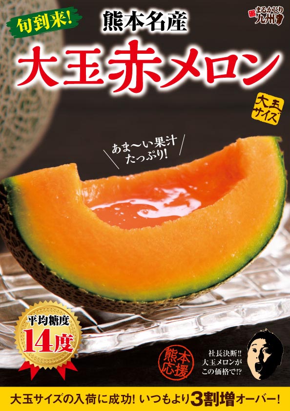 チラシでも大好評!丸かじり九州の人気おすすめフルーツ「大玉赤メロン」レノンメロンです。